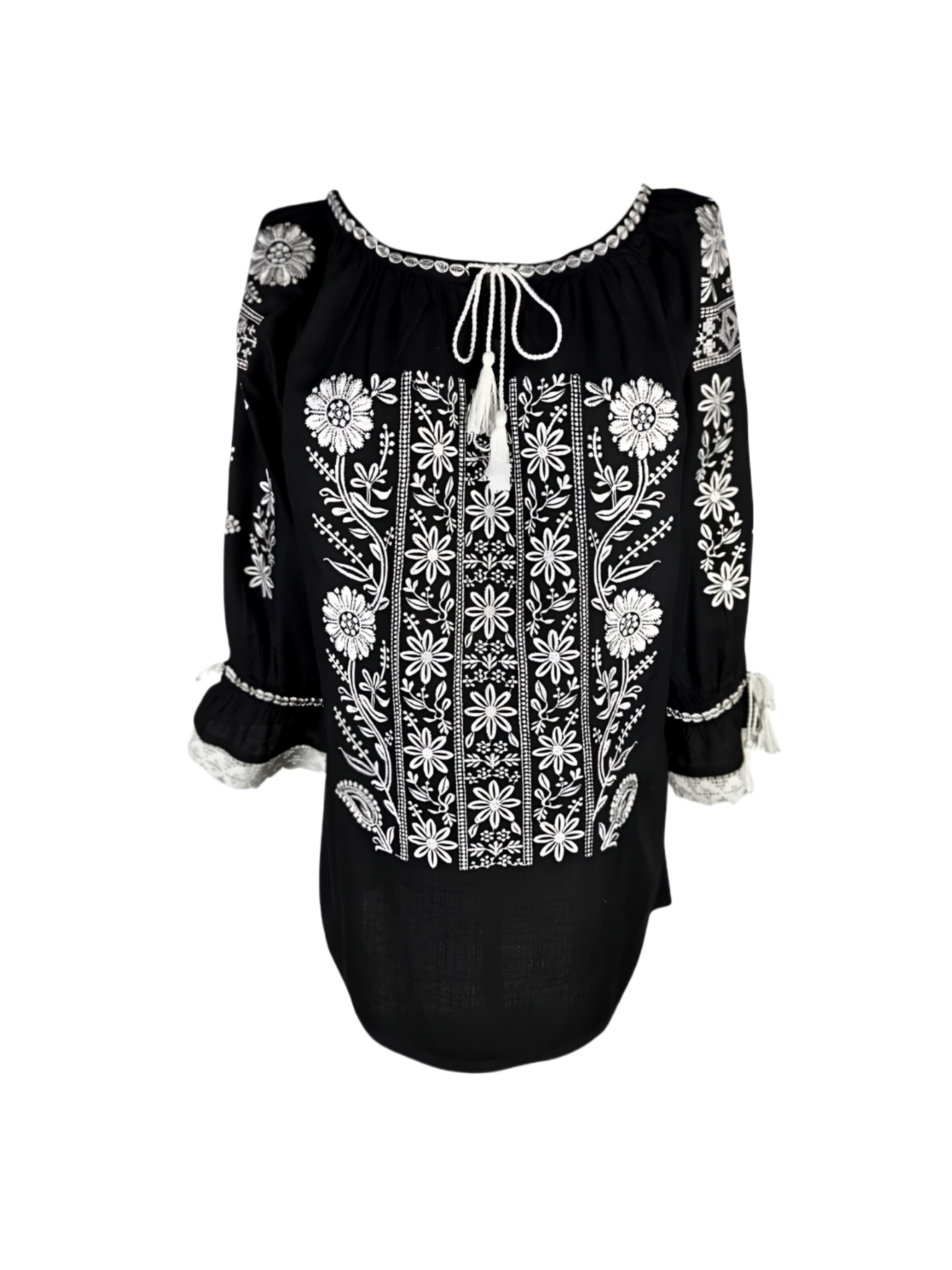 Rody’s forever - Blusa tradicional 'Damenbluse IL26 schwarz/weiß , marimea L' em preto: frente