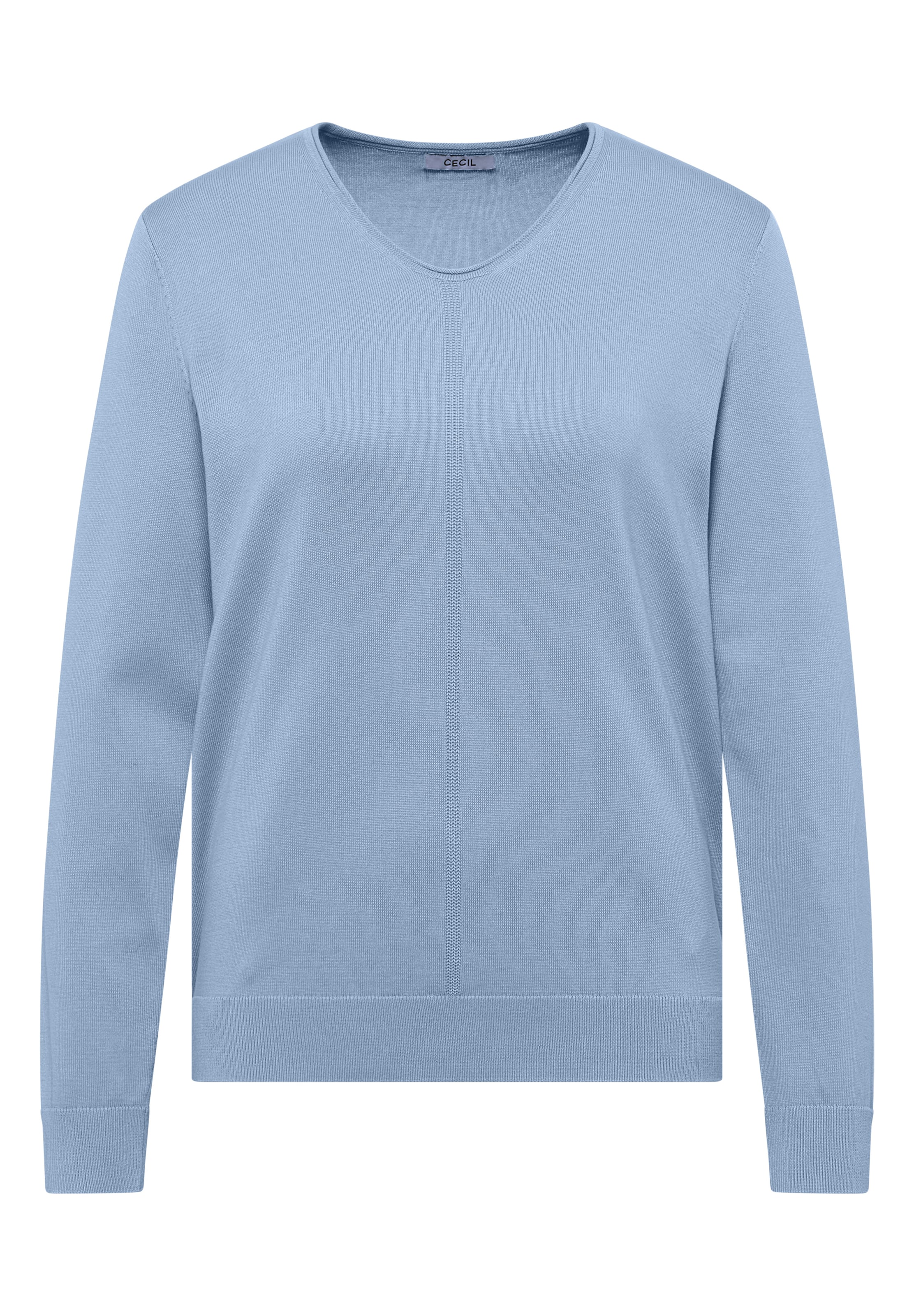 CECIL Basic Pullover mit V-Neck in Unifarbe in L in blau, Produktansicht