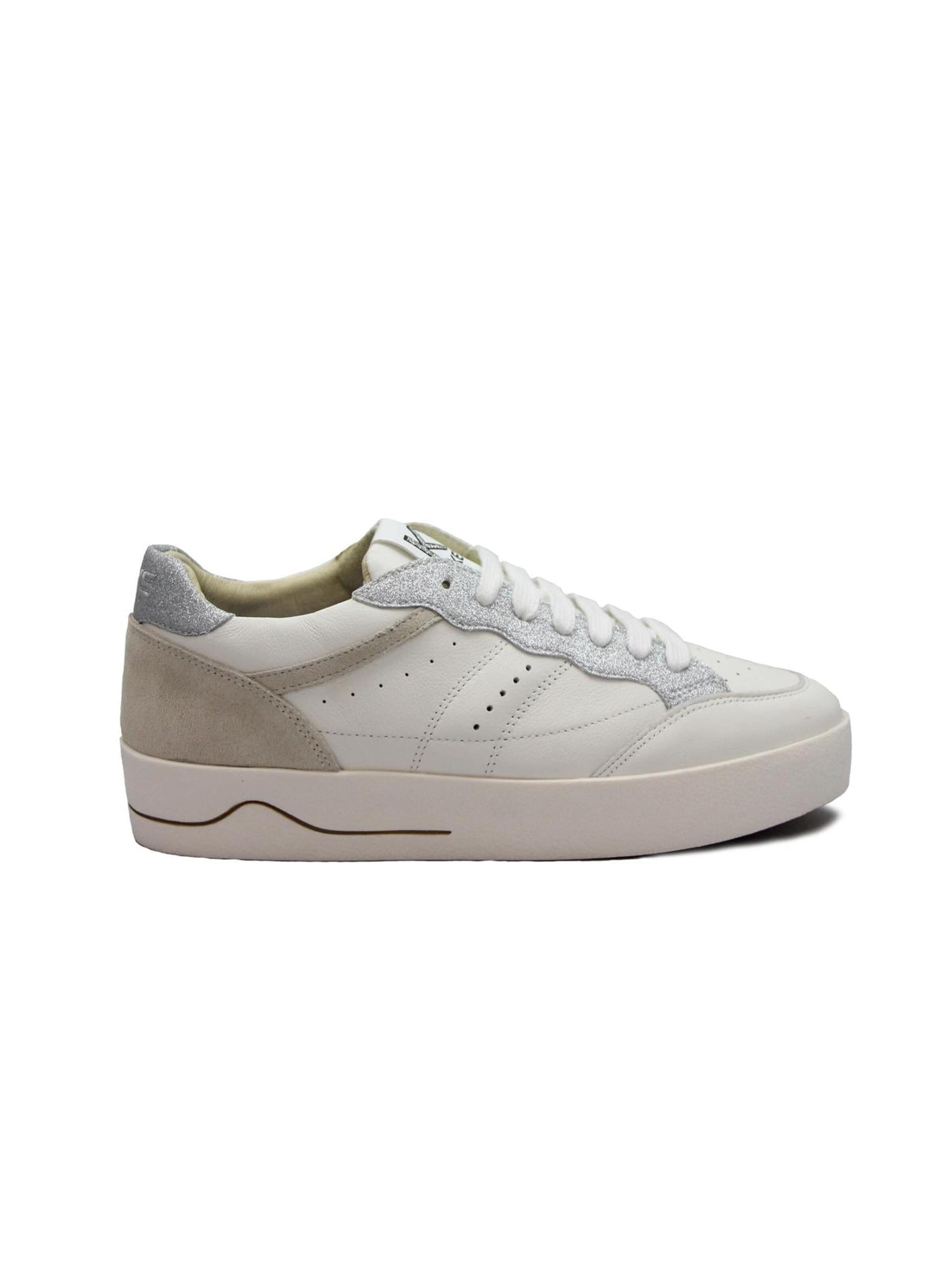 Keys Platform trainers 'KEYS 11863 white silver scarpe sneakers donna lacci pelle glitter' in White: front