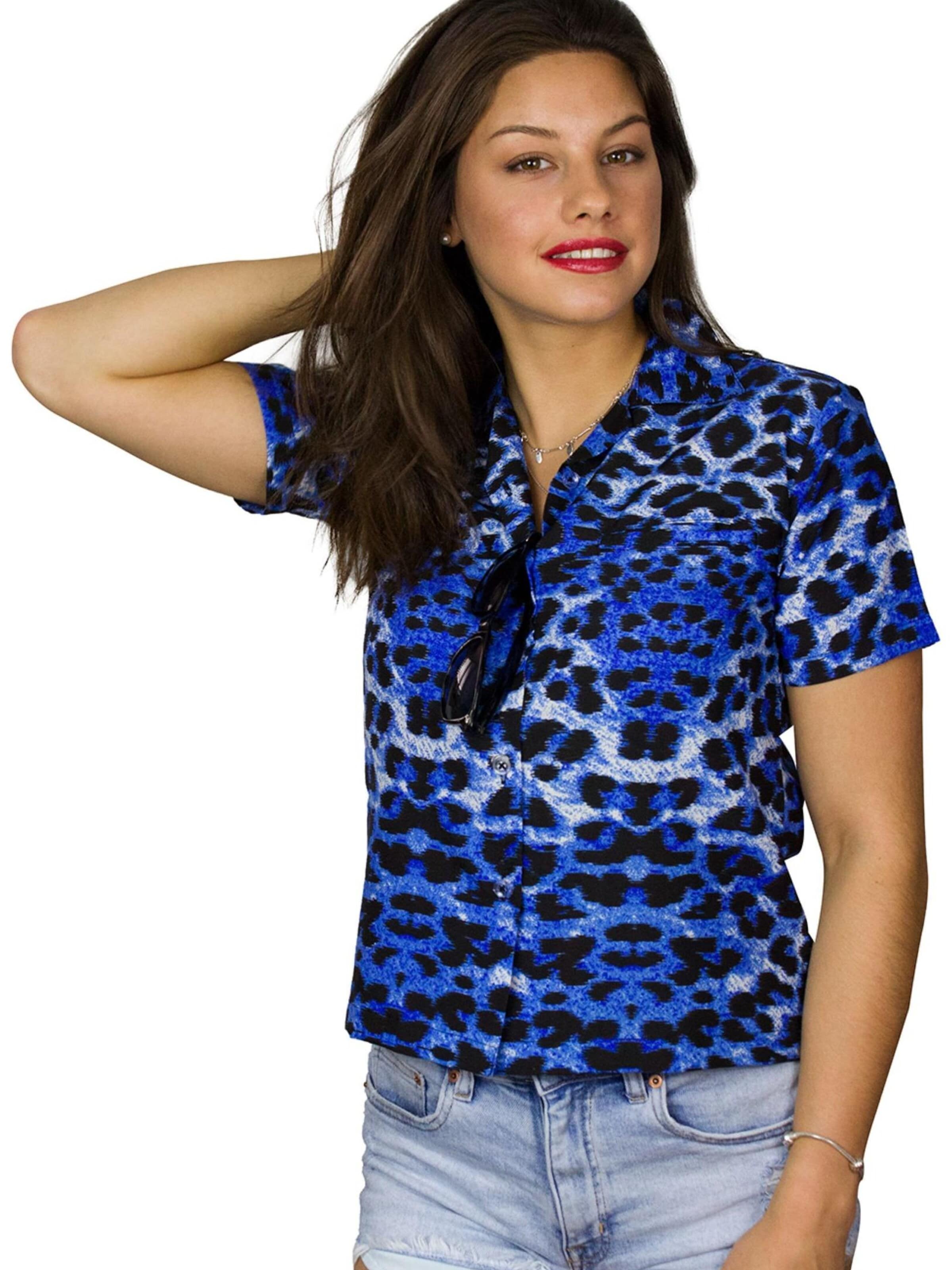 Camicia da donna 'Leopard' di King Kameha in blu: frontale