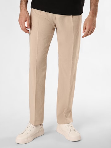 HUGO Regular Pleated Pants 'Teagan242X_WG' in Beige: front