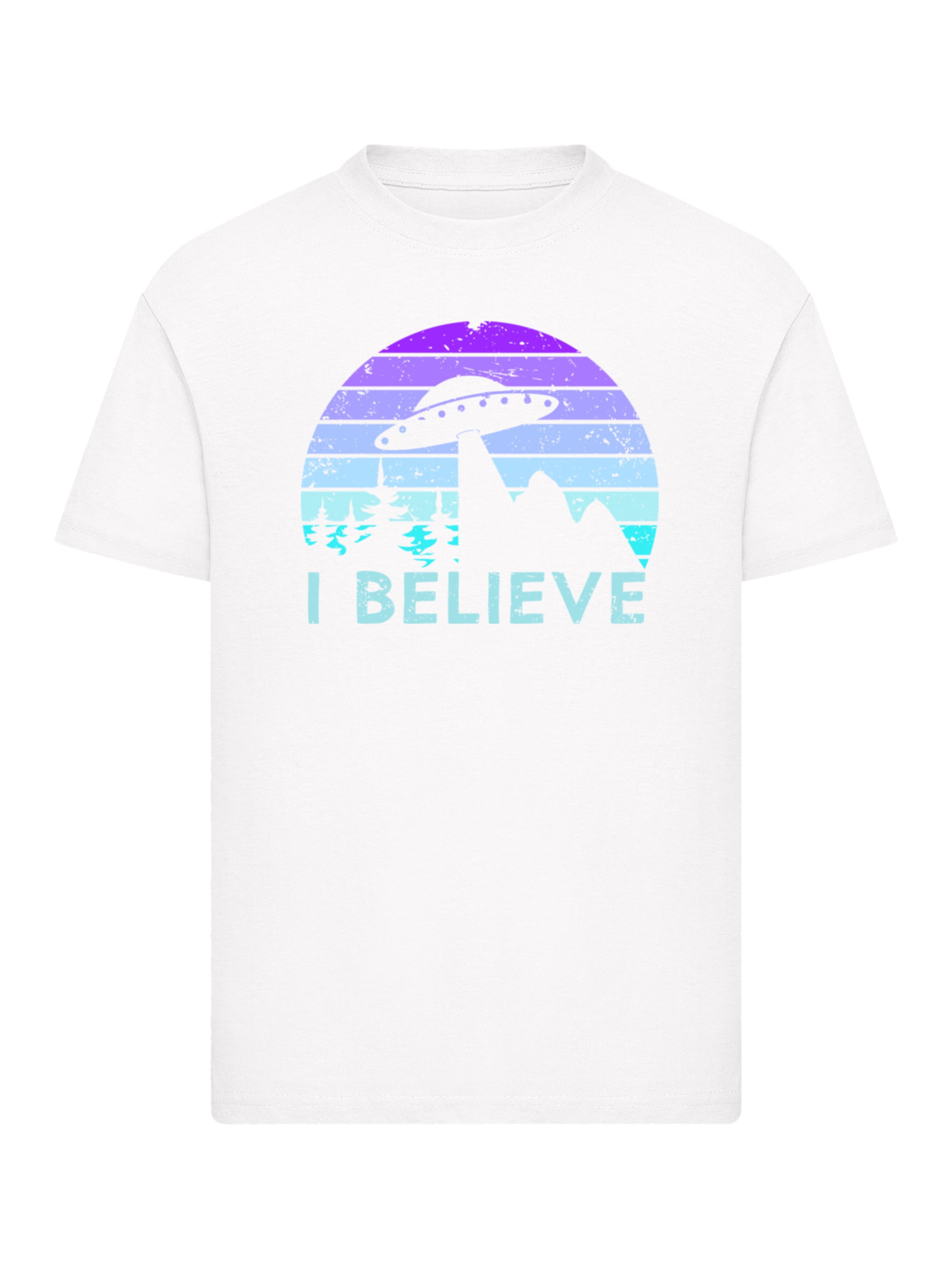 T-Shirt 'I Believe UFO Alien Raumschiff Retro' F4NT4STIC en blanc : devant