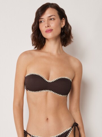 CALZEDONIA Bandeau Bikini Top 'Bicolor Embroidery' in Brown: front