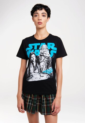 LOGOSHIRT T-Shirt 'Star Wars: Solo - Han Solo & Chewbacca' in Schwarz: Vorderseite