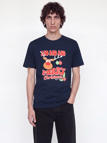 JACK & JONES - Camiseta 'JJXMAS FUN' en azul: frente