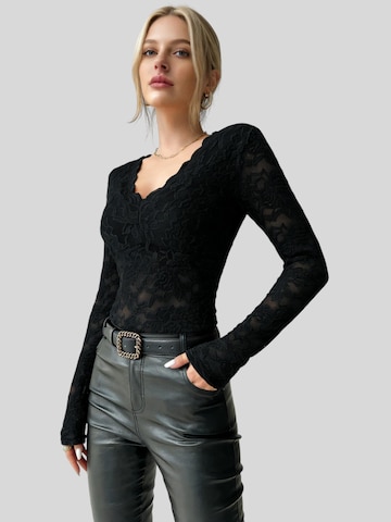 LapaPlus Top 'Damen Spitzen Shirt' in Zwart: voorkant