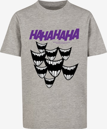 F4NT4STIC Shirt 'DC Comics Batman Joker Smile Breast' in Grijs: voorkant