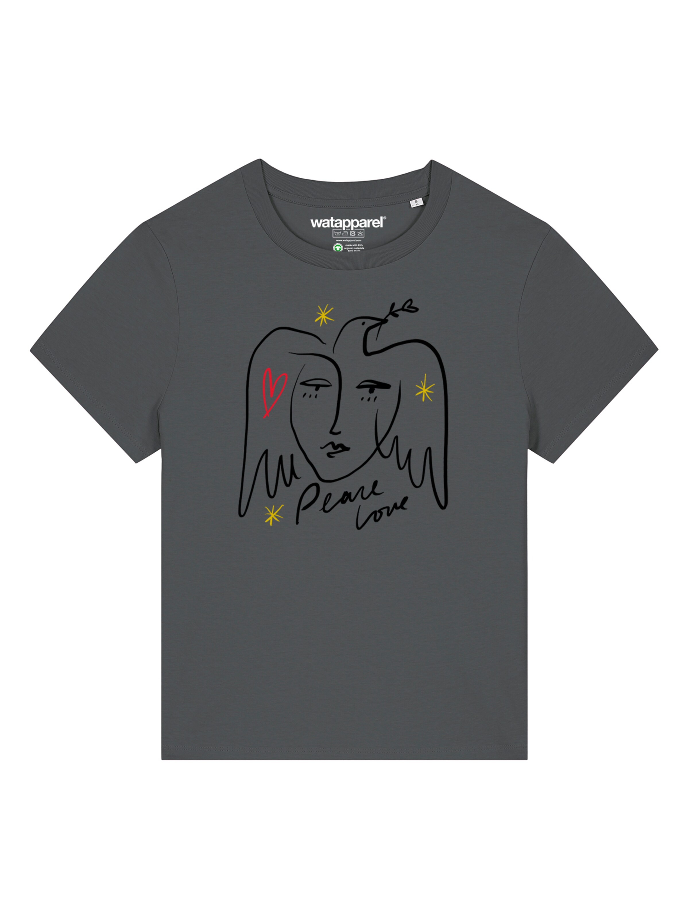 Maglietta 'Peace Love' di Watapparel in grigio: frontale