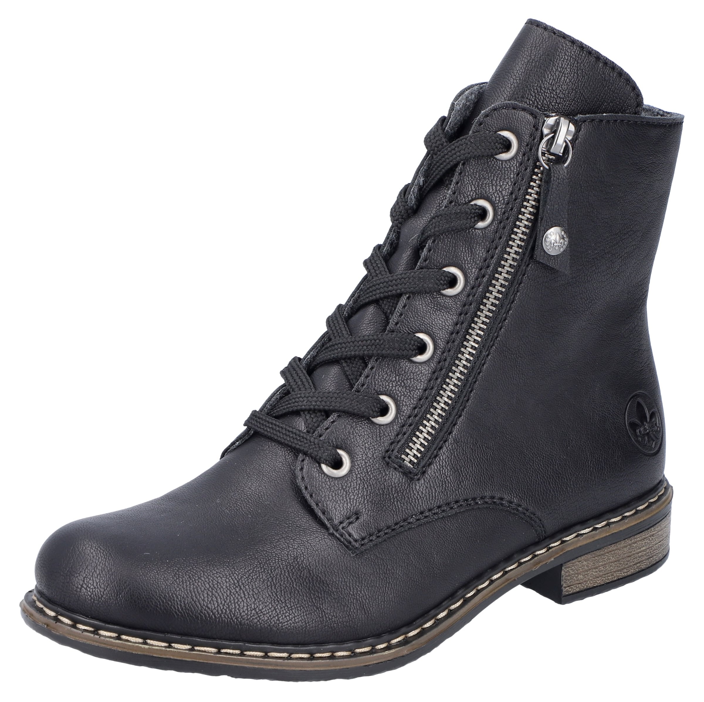 Rieker Lace-Up Ankle Boots in Black: front