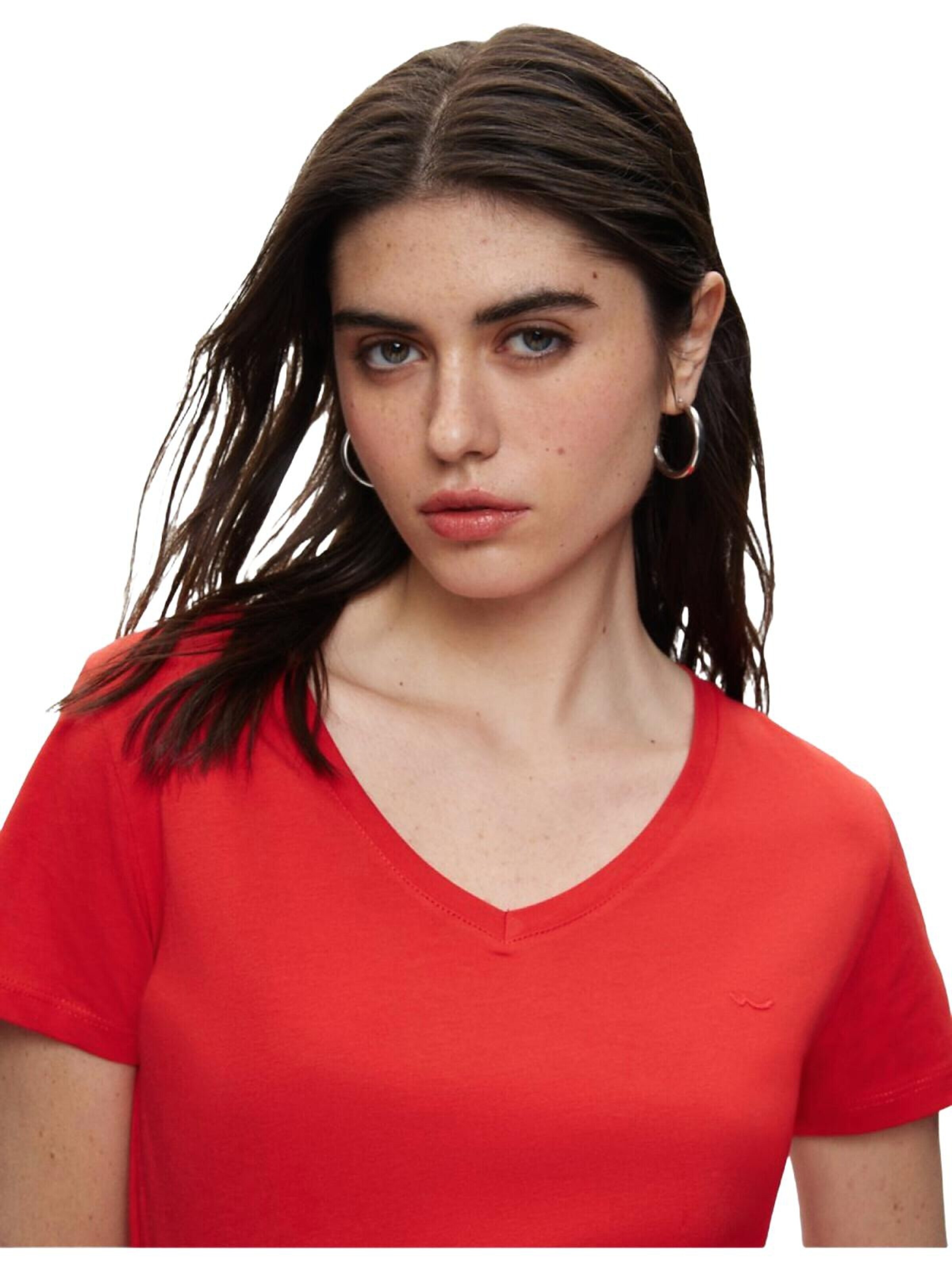 LTB Jeans - Camiseta 'LTB Jeans Damen-T-Shirt mit V-Ausschnitt' en rojo
