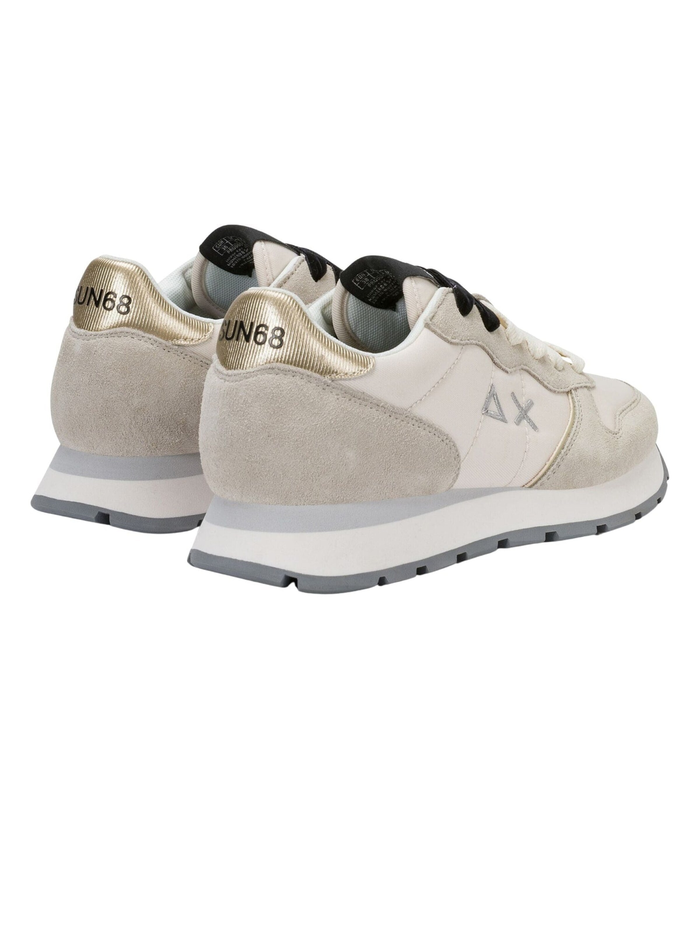SUN68 Platform trainers 'Ally Gold Silver sneakers in cream white suede and nylon' in White