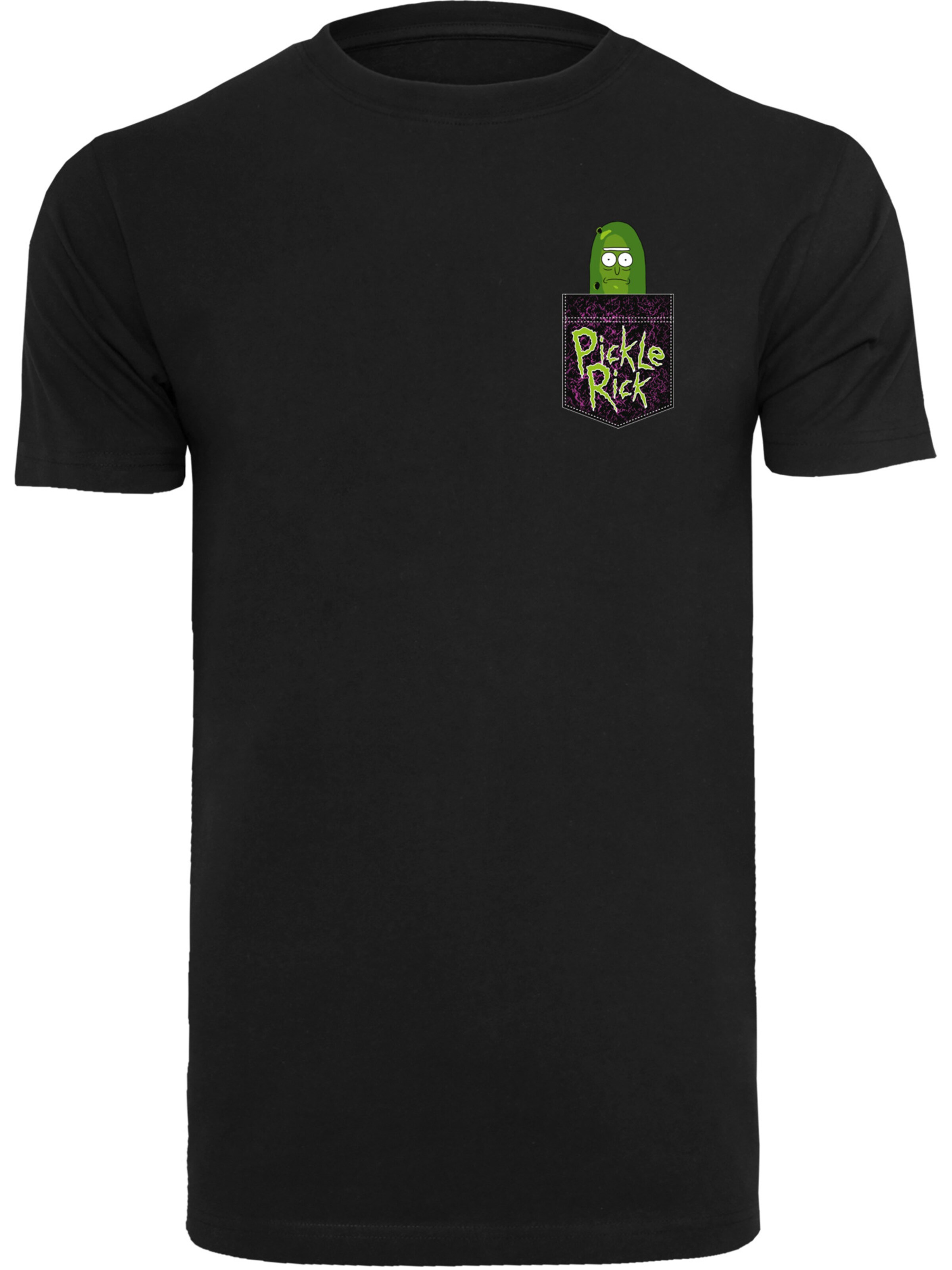 F4NT4STIC Shirt 'Rick And Morty Pickle Rick' in Zwart: voorkant