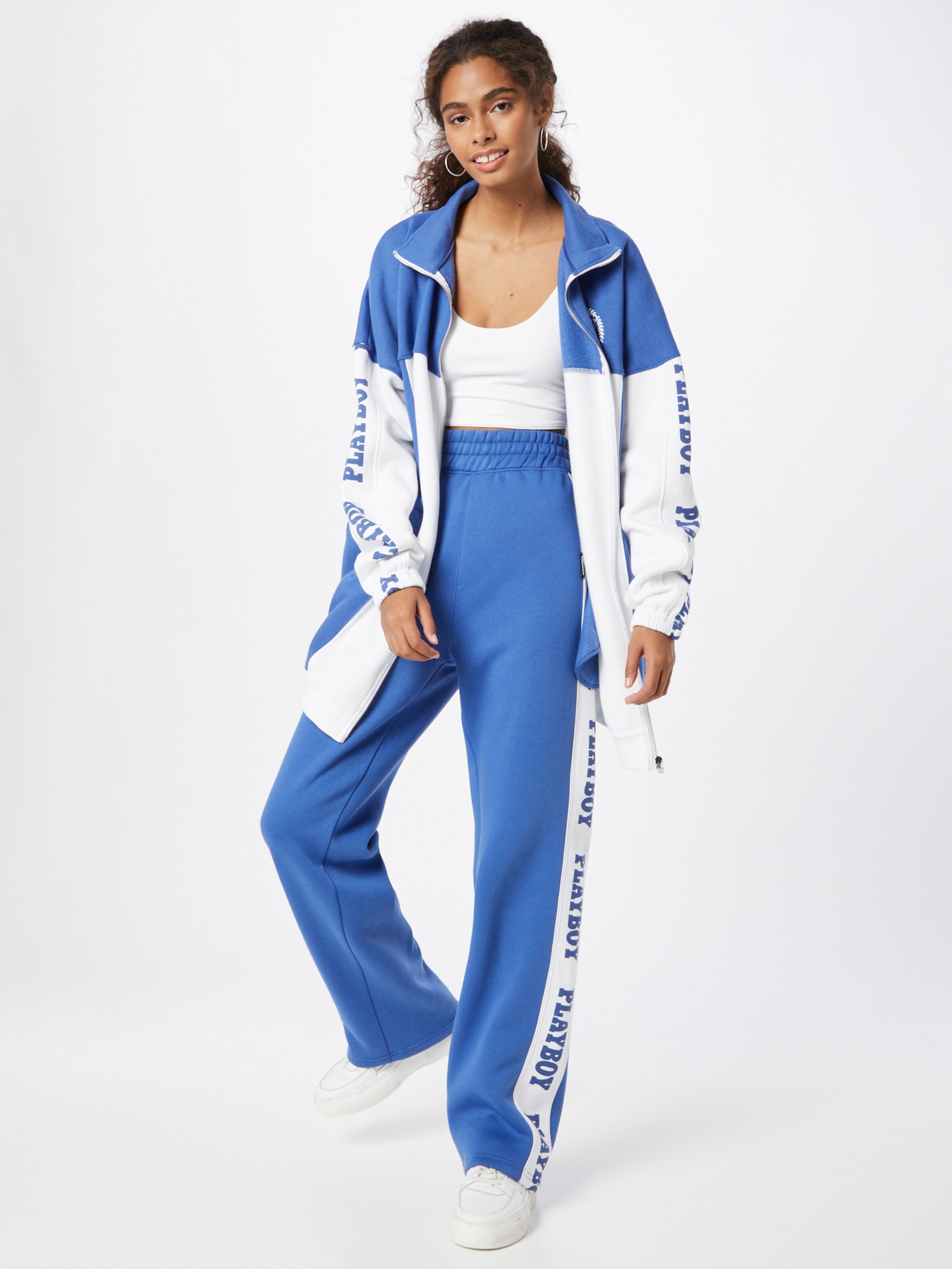 Missguided Wide leg Pants PLAYBOY in Sky Blue ABOUT YOU