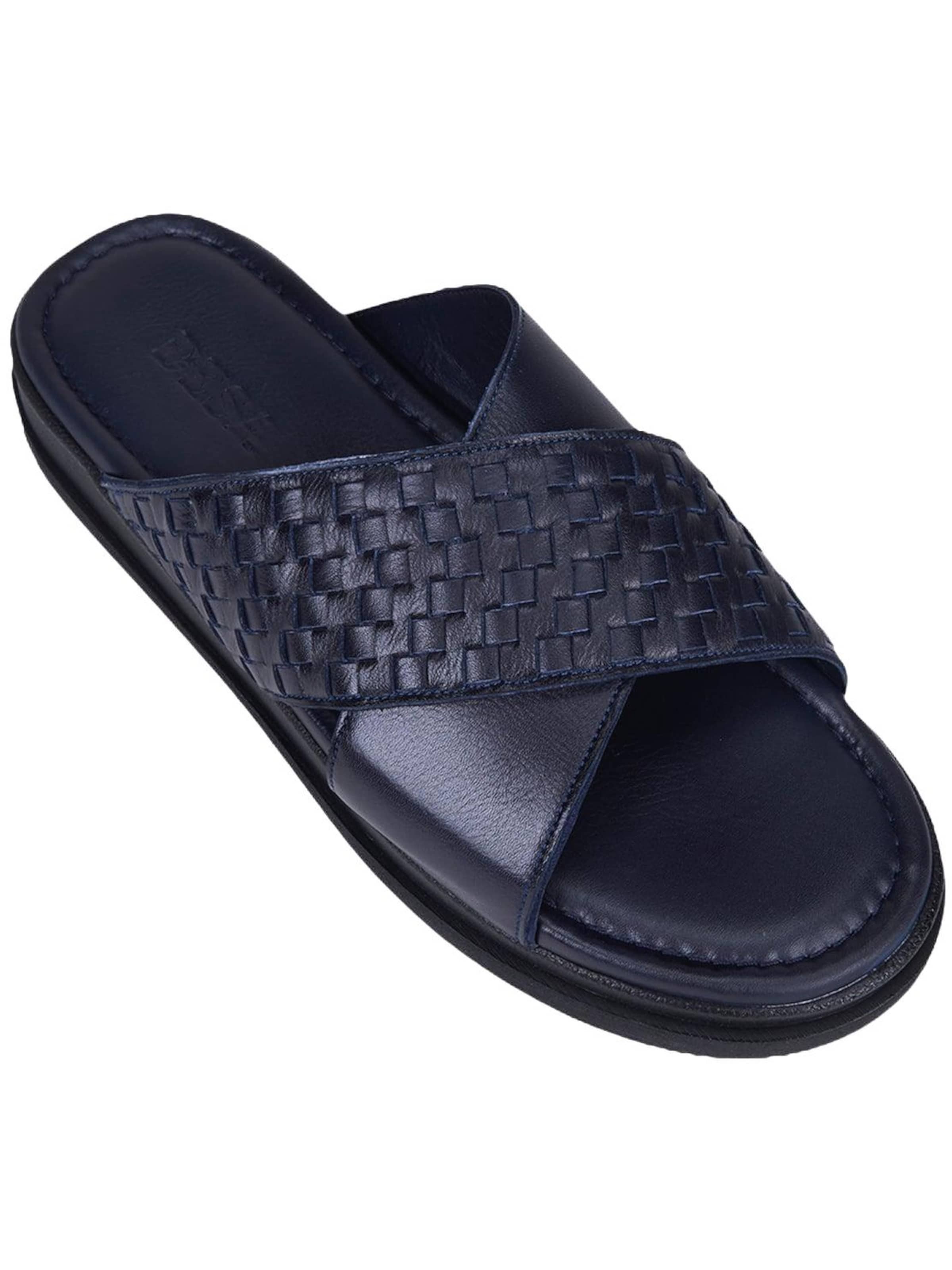 Desa Mule 'DESA Herren-Pantoletten aus bedrucktem Leder mit gekreuztem Riemen' en 40 en bleu, Vue avec produit