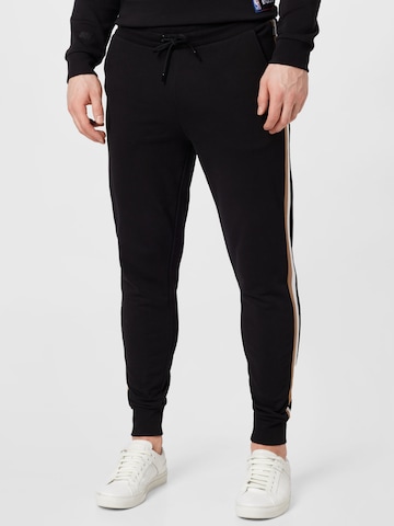 BOSS Black Tapered Pants in Black: front