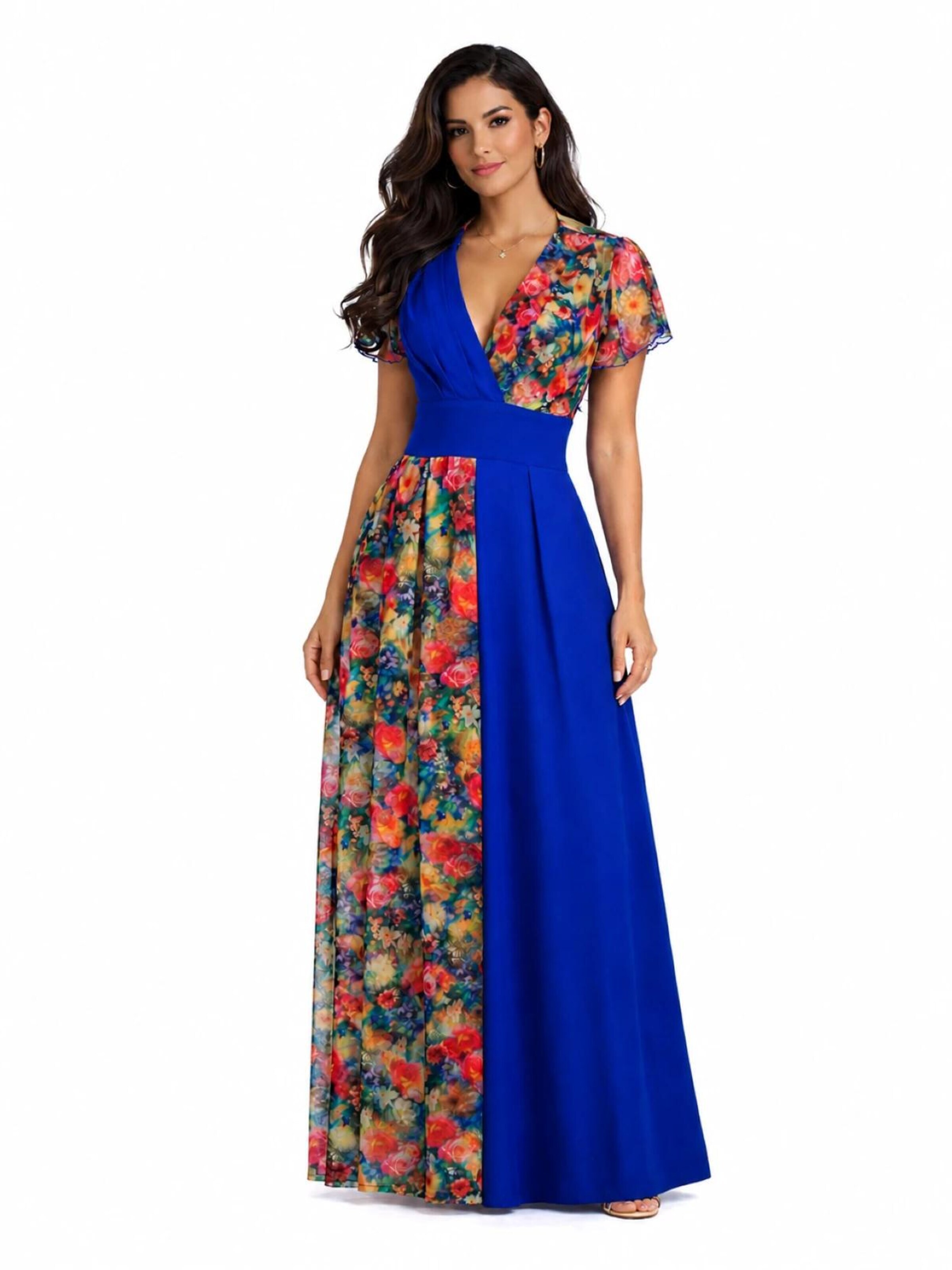BIBI SAKALIEVA - Vestido de gala 'Royal Blue Maxi Dress with Floral Lace Panels' en azul