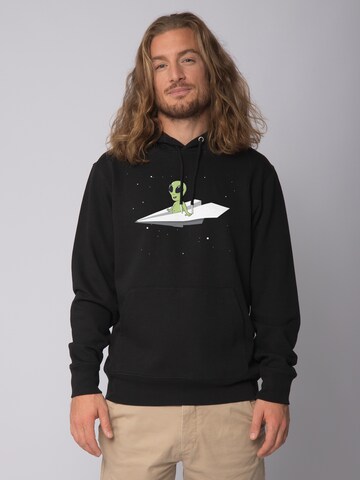 Sweat-shirt ' Alien on a paper plane ' Watapparel en noir : devant