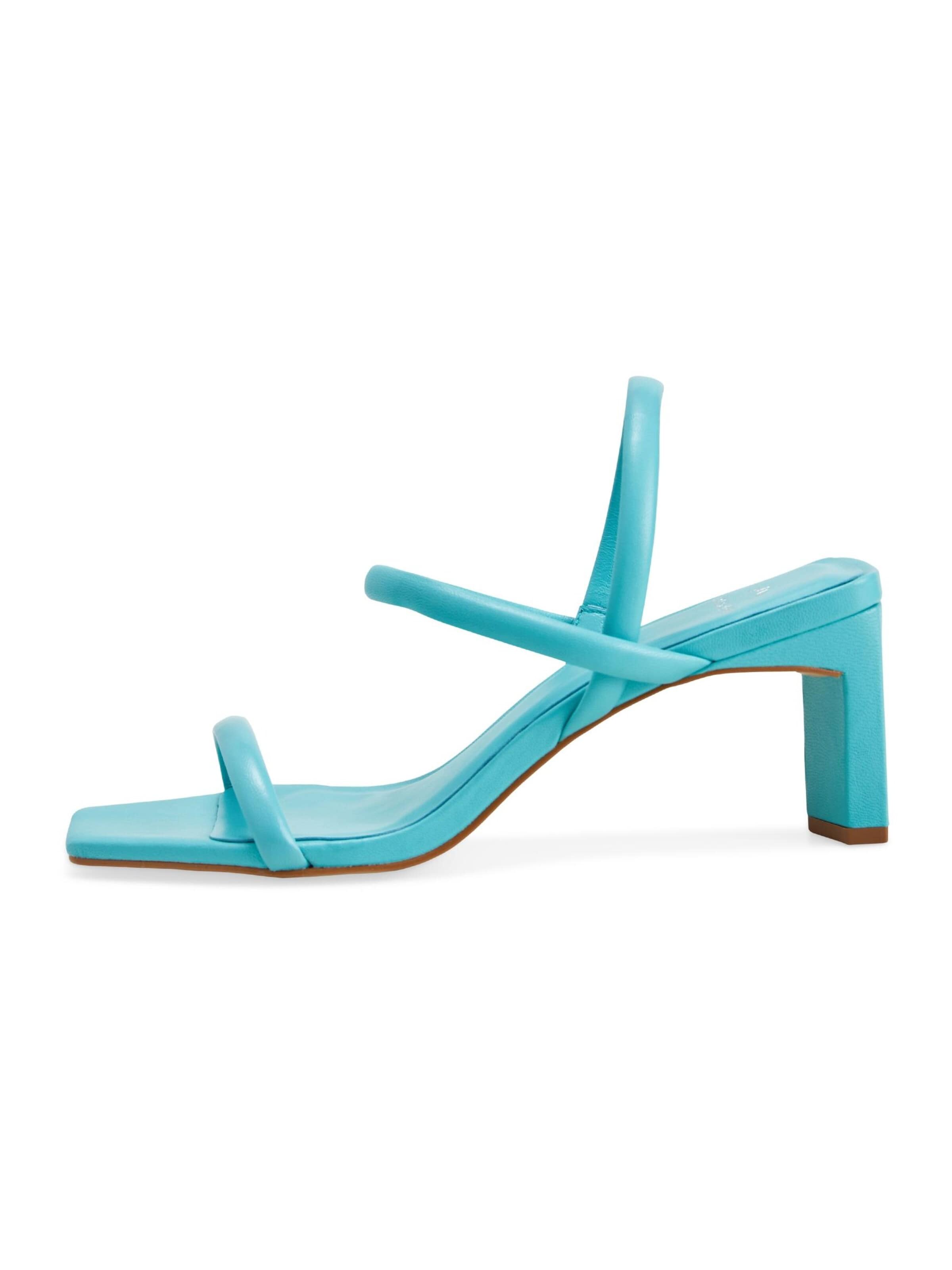 Mangara Atelier Strap sandal 'Palmito Damen Riemensandalen Kalbsleder Türkis Blockabsatz 6,5 cm' in Blue: front
