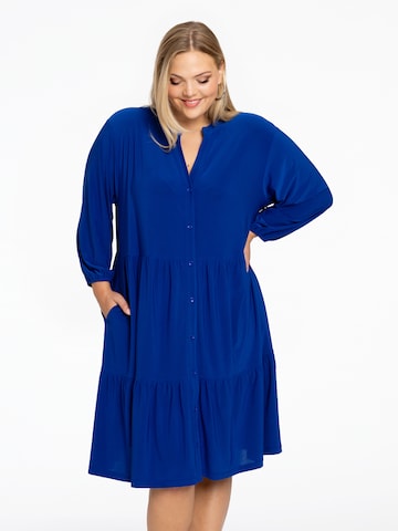 Yoek Dress ' Ruffle Detail ' in Blue: front