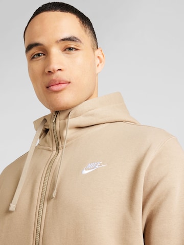 Nike Sportswear Regular fit Zip-Up Hoodie 'Club Fleece' in Beige