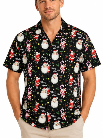 Coupe regular Chemise 'Christmas Dolphin Santa' King Kameha en noir