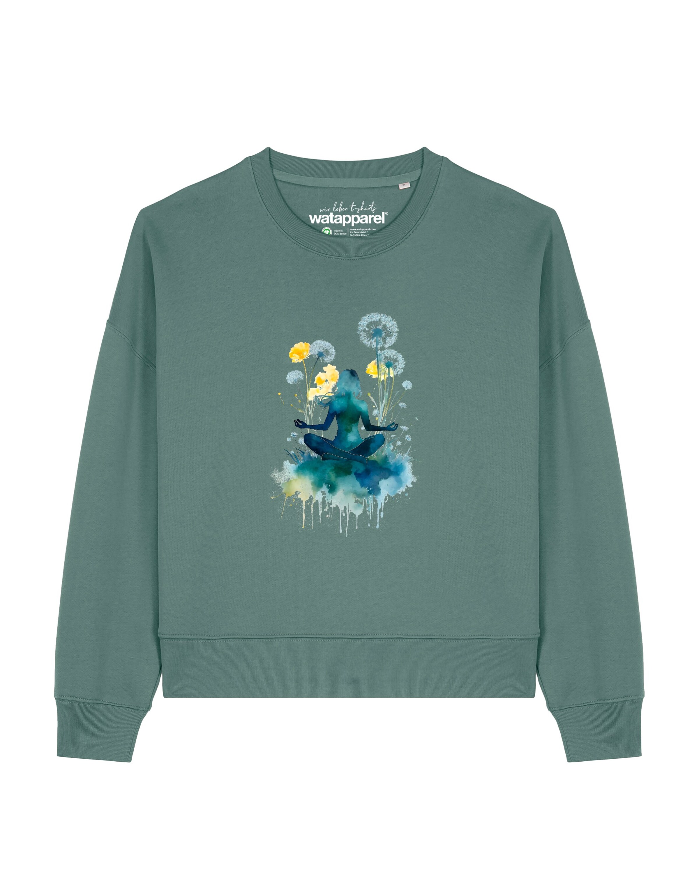 Watapparel Sweatshirt ' Yoga & Meditation ' in Groen: voorkant