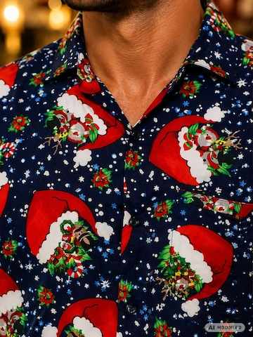 King Kameha - Ajuste regular Camisa 'Christmas Flying Hats' en azul