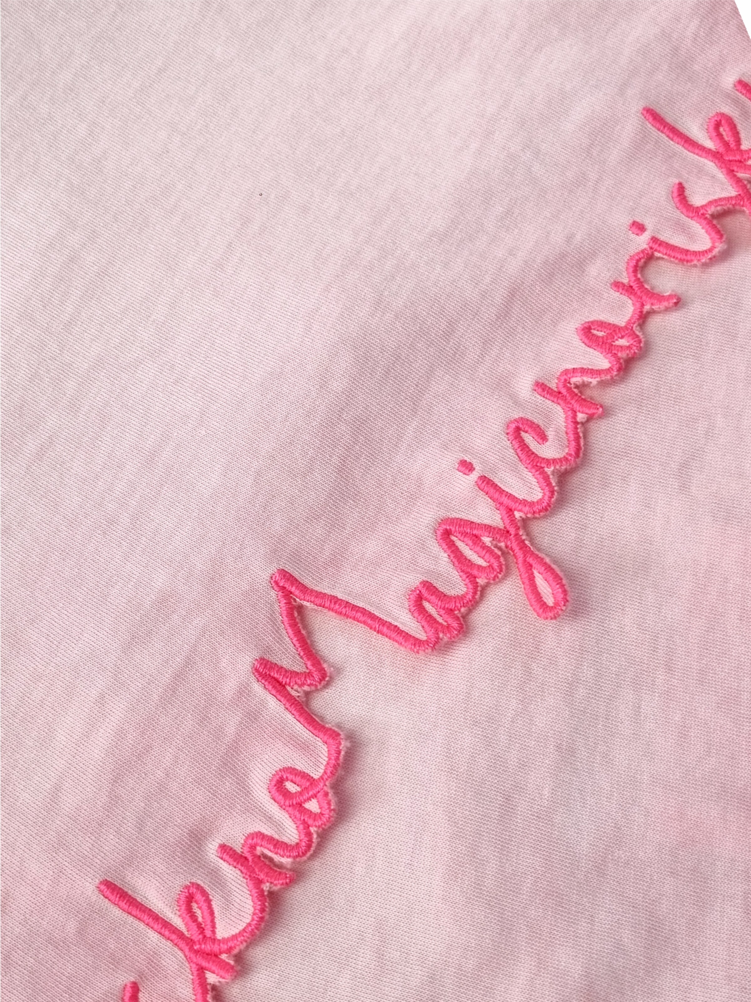 LIKS. Munich Shirt 'Tshirt with embroidery No Risk no Magic' in Roze