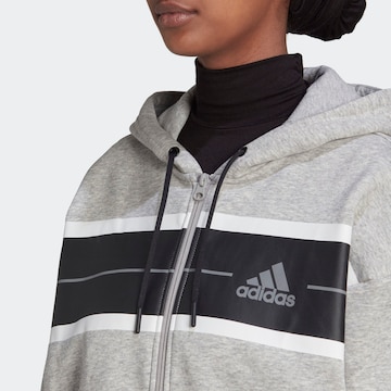 ADIDAS SPORTSWEAR Athletic Zip-Up Hoodie 'Essentials Pinstripe Block Fleece Loose Fit' in Grey