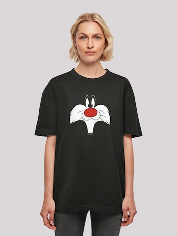 F4NT4STIC Oversized Shirt 'Looney Tunes Trickfilm Serie Cartoon Sylvester Big Face' in Black: front