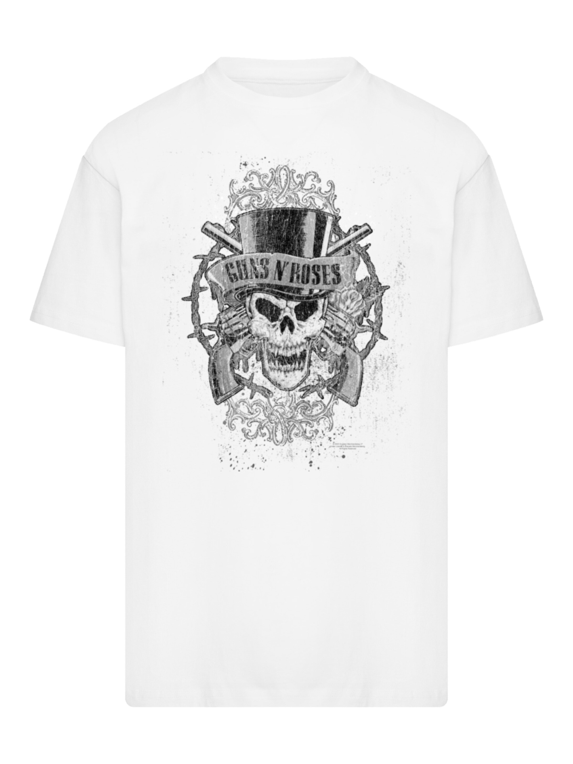 F4NT4STIC T-Shirt 'Guns 'N' Roses Skull And Pistols' in Weiß: Vorderseite