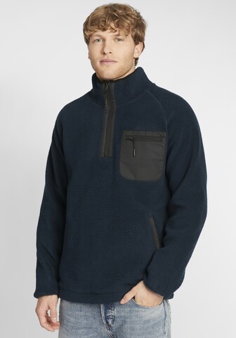 INDICODE JEANS Fleece Jacket 'Trout' in Blue: front