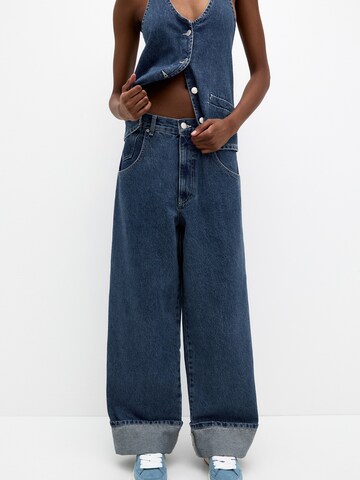 Pull&Bear Wide leg Jeans in Blauw: voorkant