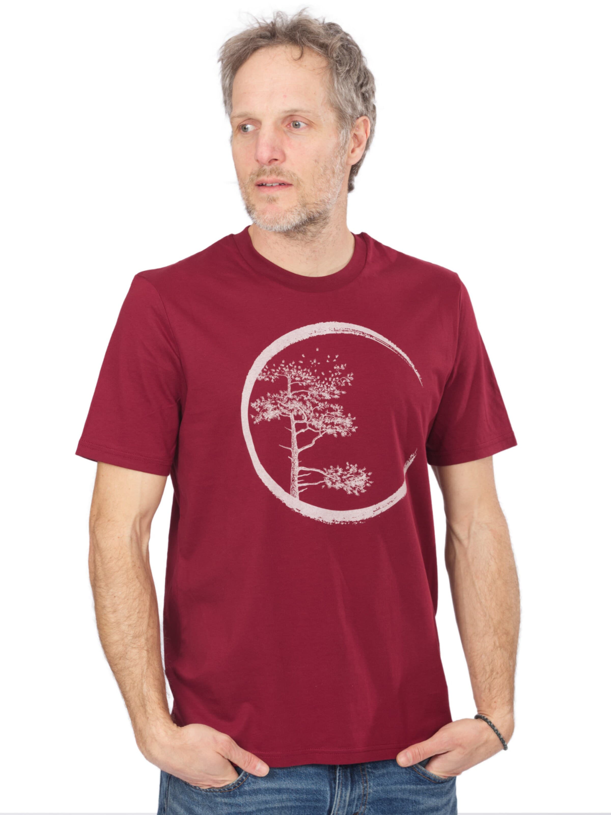 Life-Tree Shirt 'Organic Fairwear Shirt Men Burgundy Circle' in Red