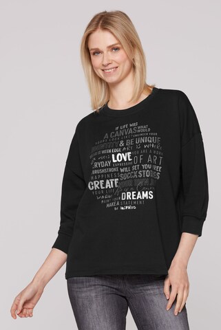 Soccx Sweatshirt mit Wording Print und 3/4-Arm in Schwarz: Vorderseite