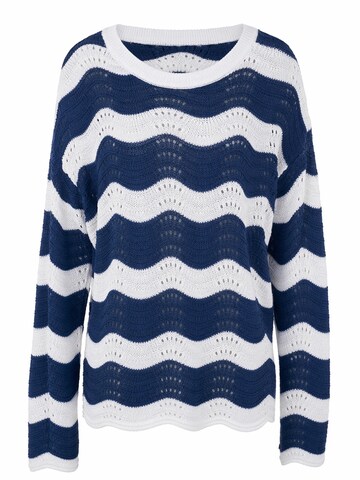 ARACH&CLOZ Pullover 'Langarmshirt Damen Sommer Top One-Shoulder Leinenoptik Gestreift für Sommer & Urlaub'‌‌‌ in Blau: Vorderseite