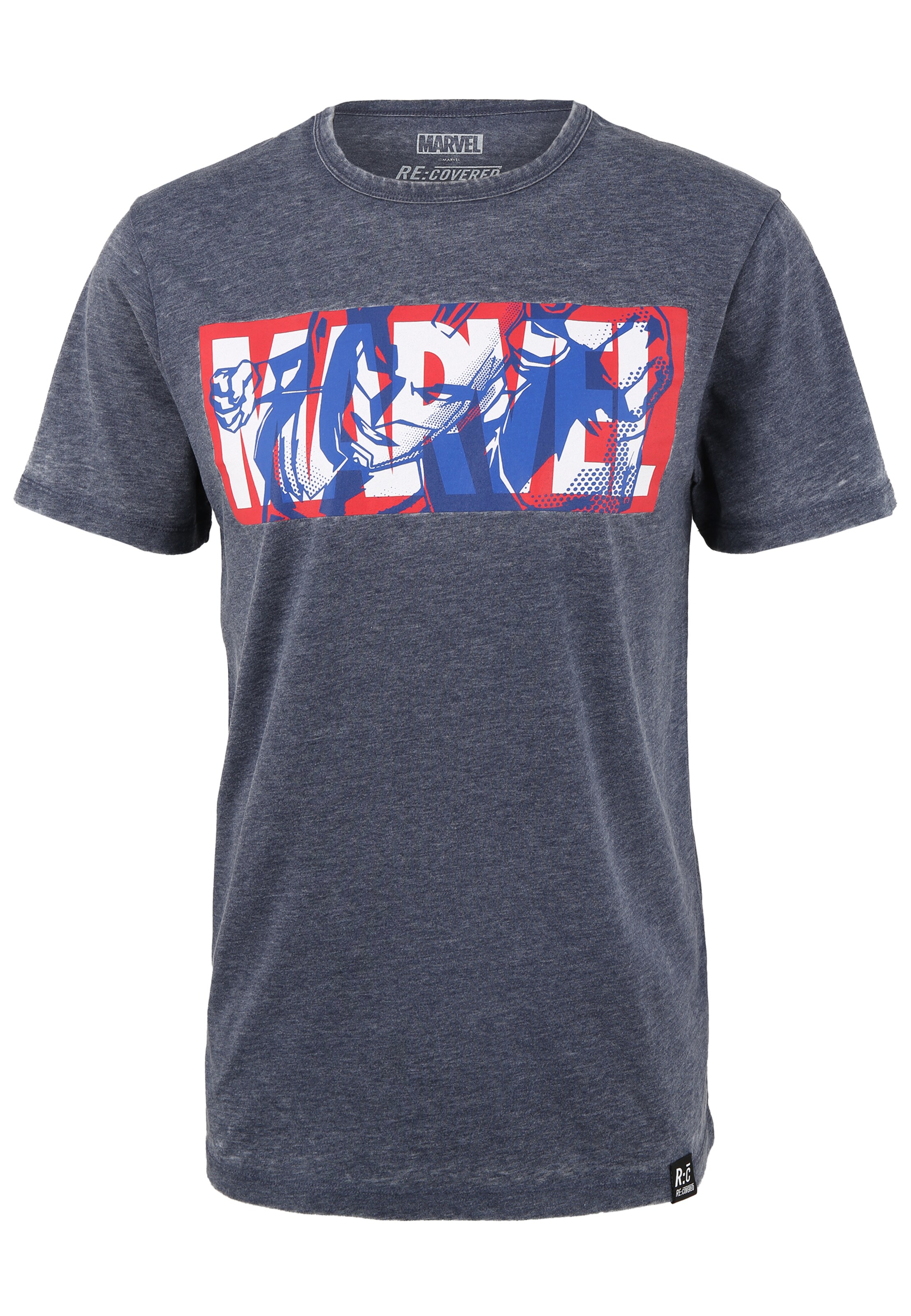 Recovered Shirt 'Marvel Iron Man Classic Logo' in Blauw: voorkant