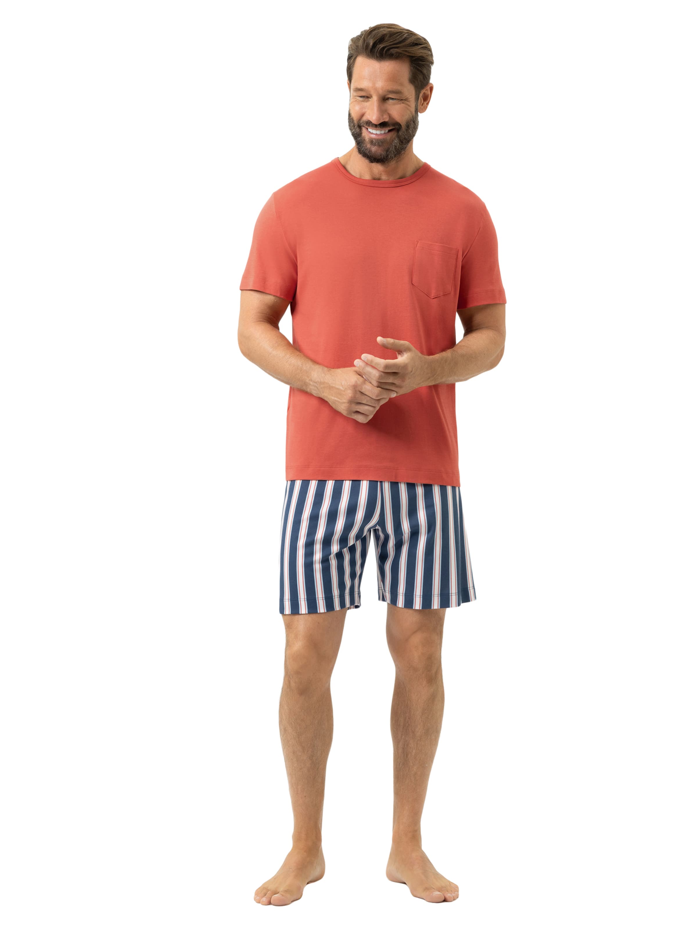 Pyjama court 'Bold Coral Stripes' Mey en orange : devant