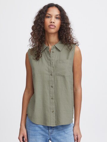 Camicia da donna 'Lino' di ICHI in verde: frontale