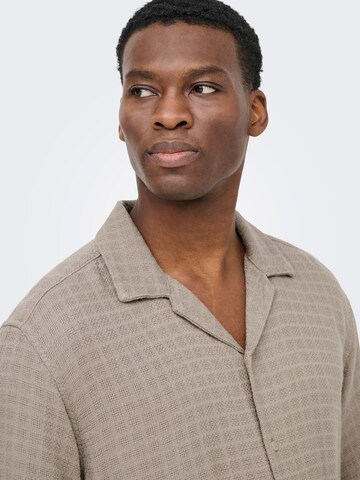 Only & Sons Regular fit Button Up Shirt 'ONSLatham' in Beige