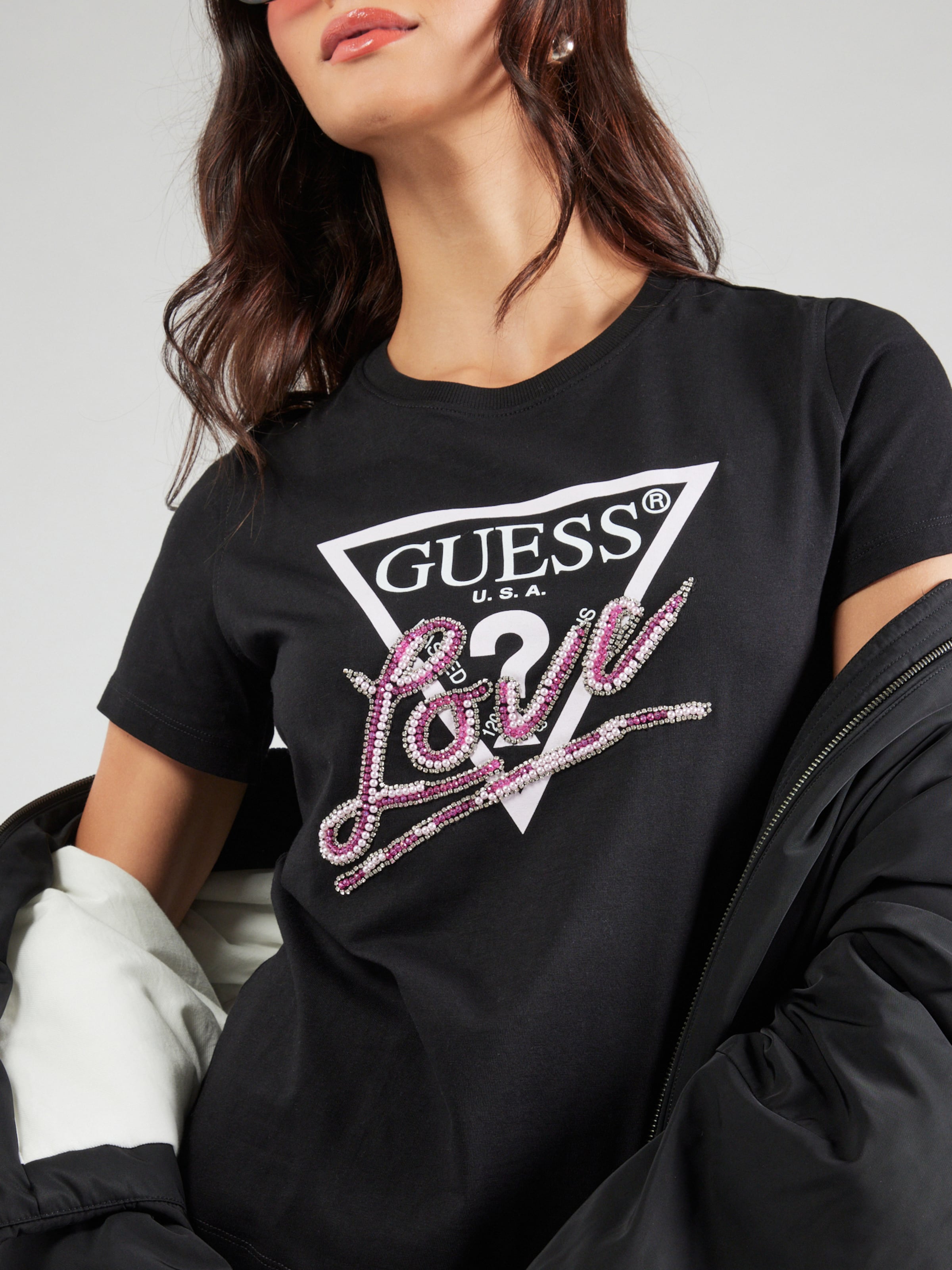 GUESS Maglia Uomo Manica Corta t-Shirt in Cotone Nero Stampa Logo Rosso L