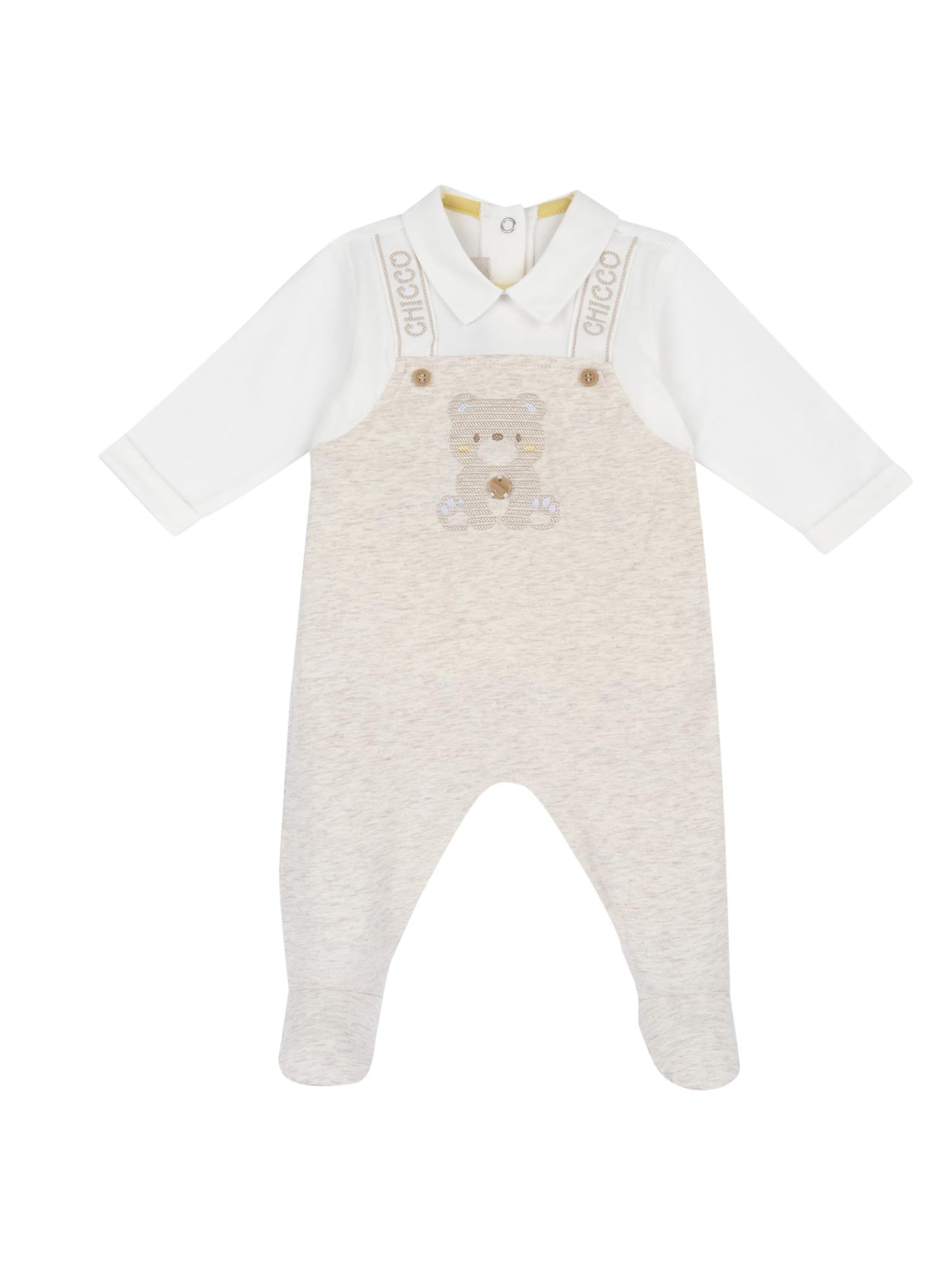 Salopetă de la Chicco pe bej: față