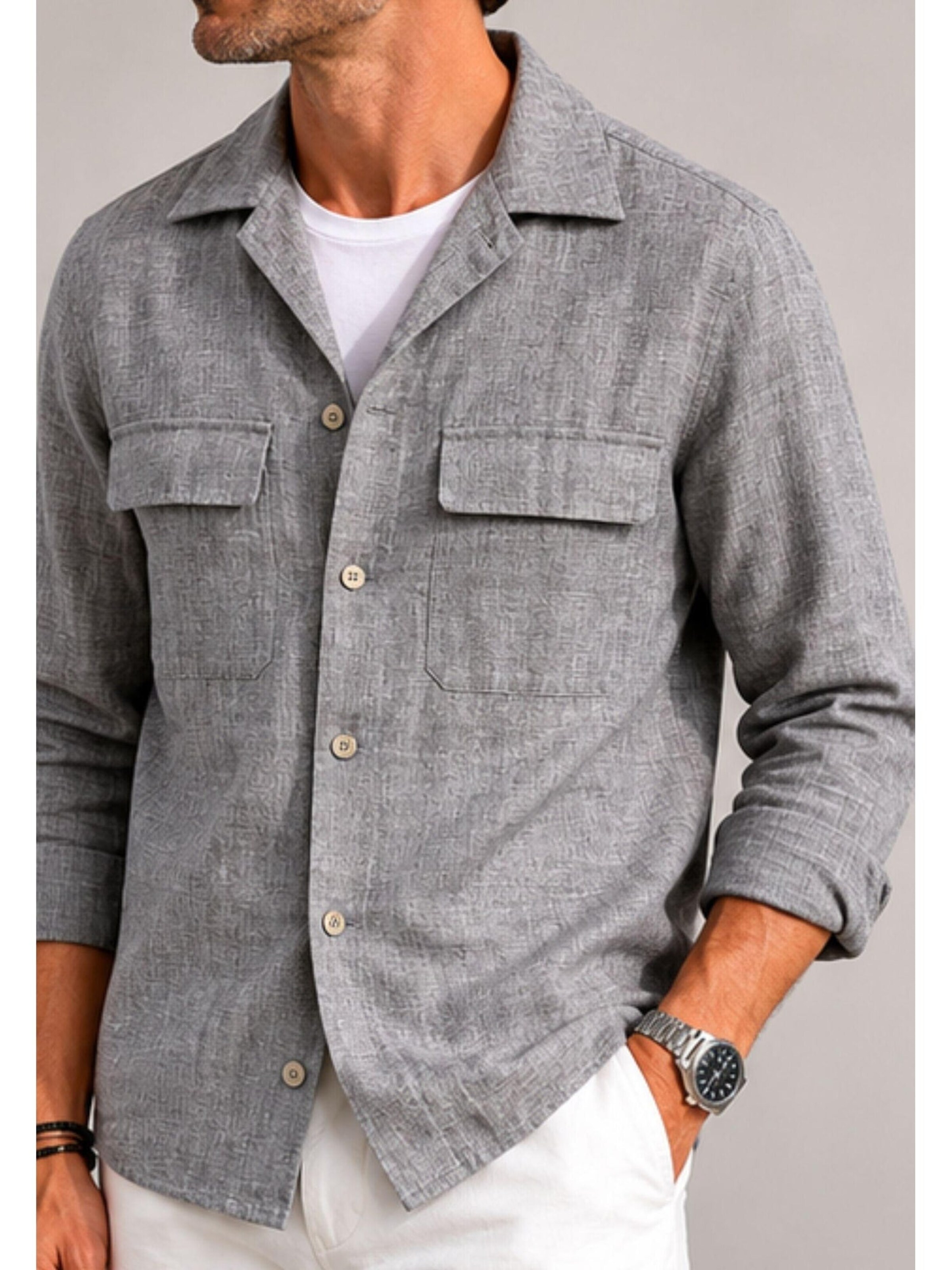 Briglia Comfort Fit Kavaj 'Briglia John Raffia Linen Shirt Jacket' i grå