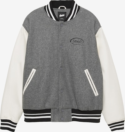 Pull&Bear Välikausitakki 'STWD' värissä kivenharmaa / musta / valkoinen, Tuotenäkymä