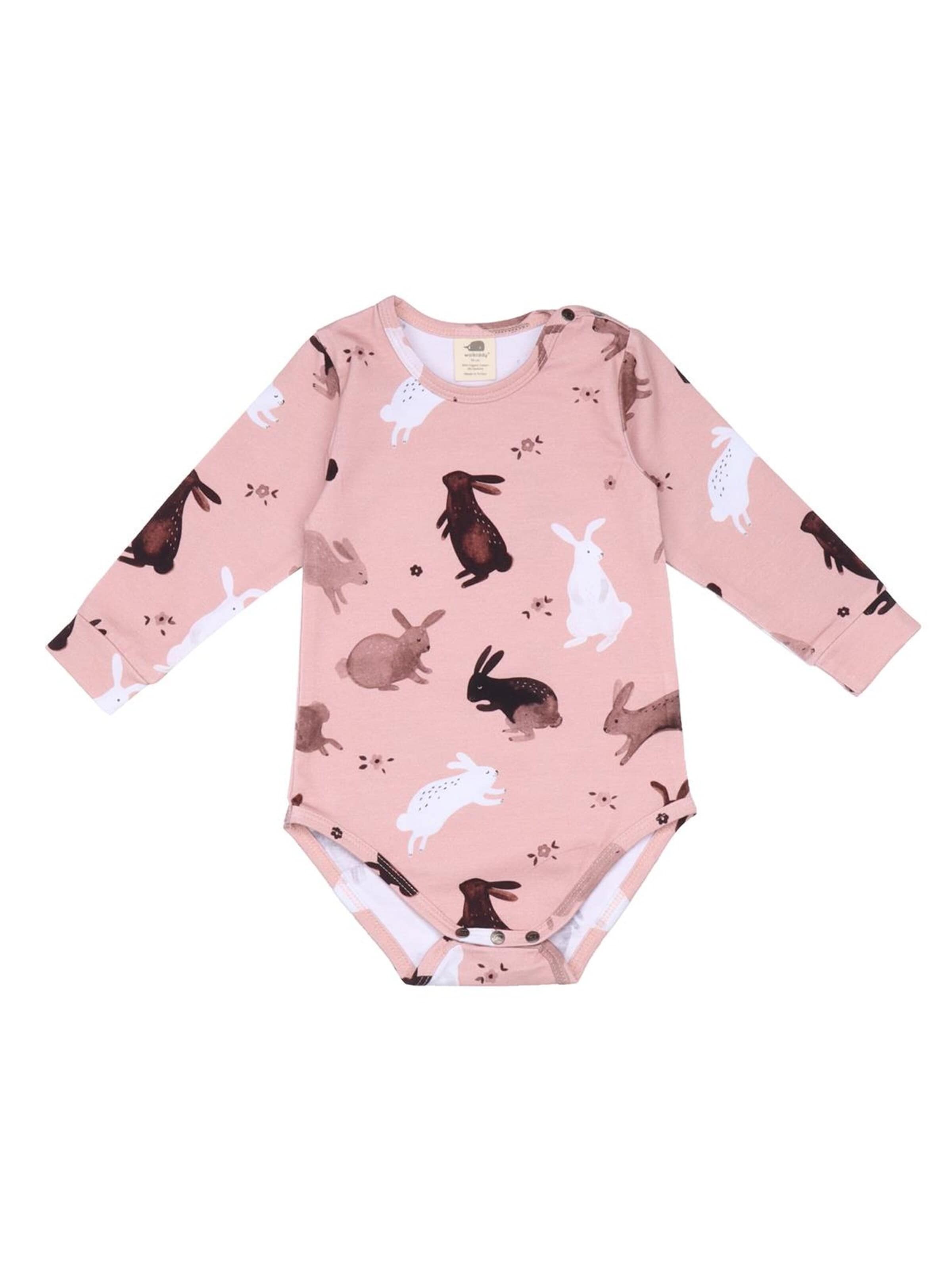 Walkiddy Strampler/Body 'Happy Rabbits'‌‌‌‌‌‌‌‌ in Pink: Vorderseite