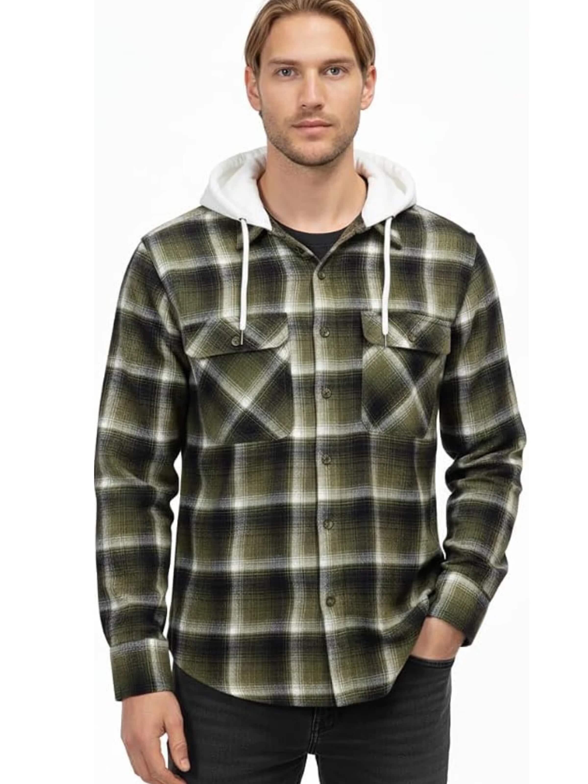 Regular fit Camicia 'Mens flannel with hooddie' di Radwa in verde