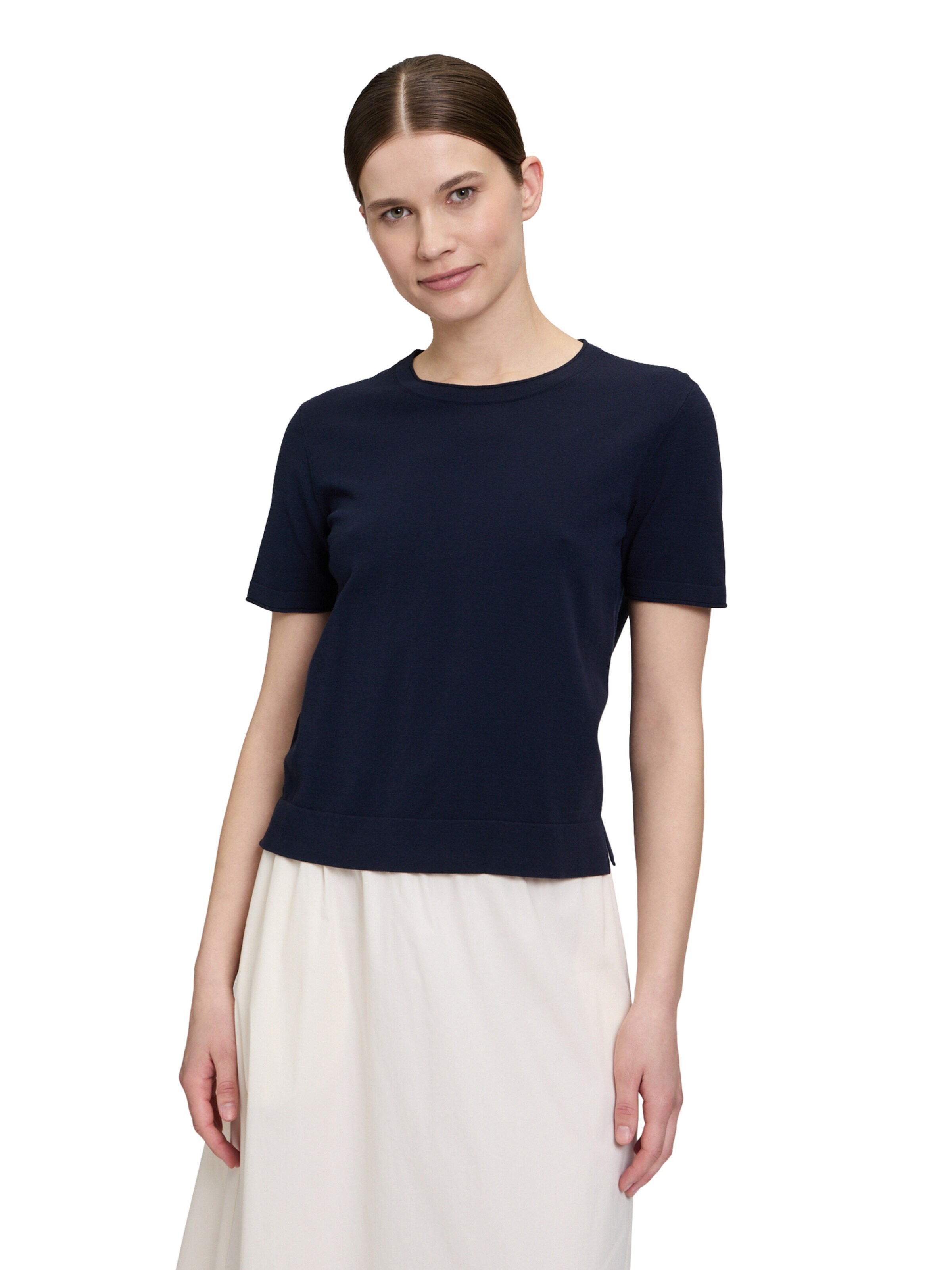 Vera Mont Feinstrickpullover mit Rundhalsausschnitt in Blau: Vorderseite