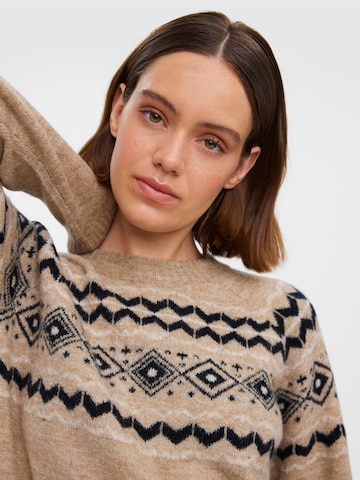 VERO MODA Sweater 'Fifi Fairisle' in Brown