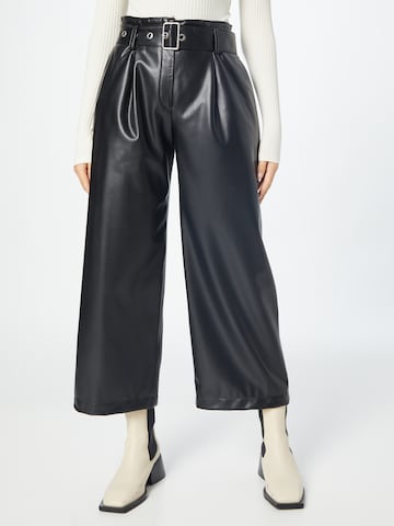 HUGO Red Wide leg Pleat-Front Pants 'Hekelli' in Black: front