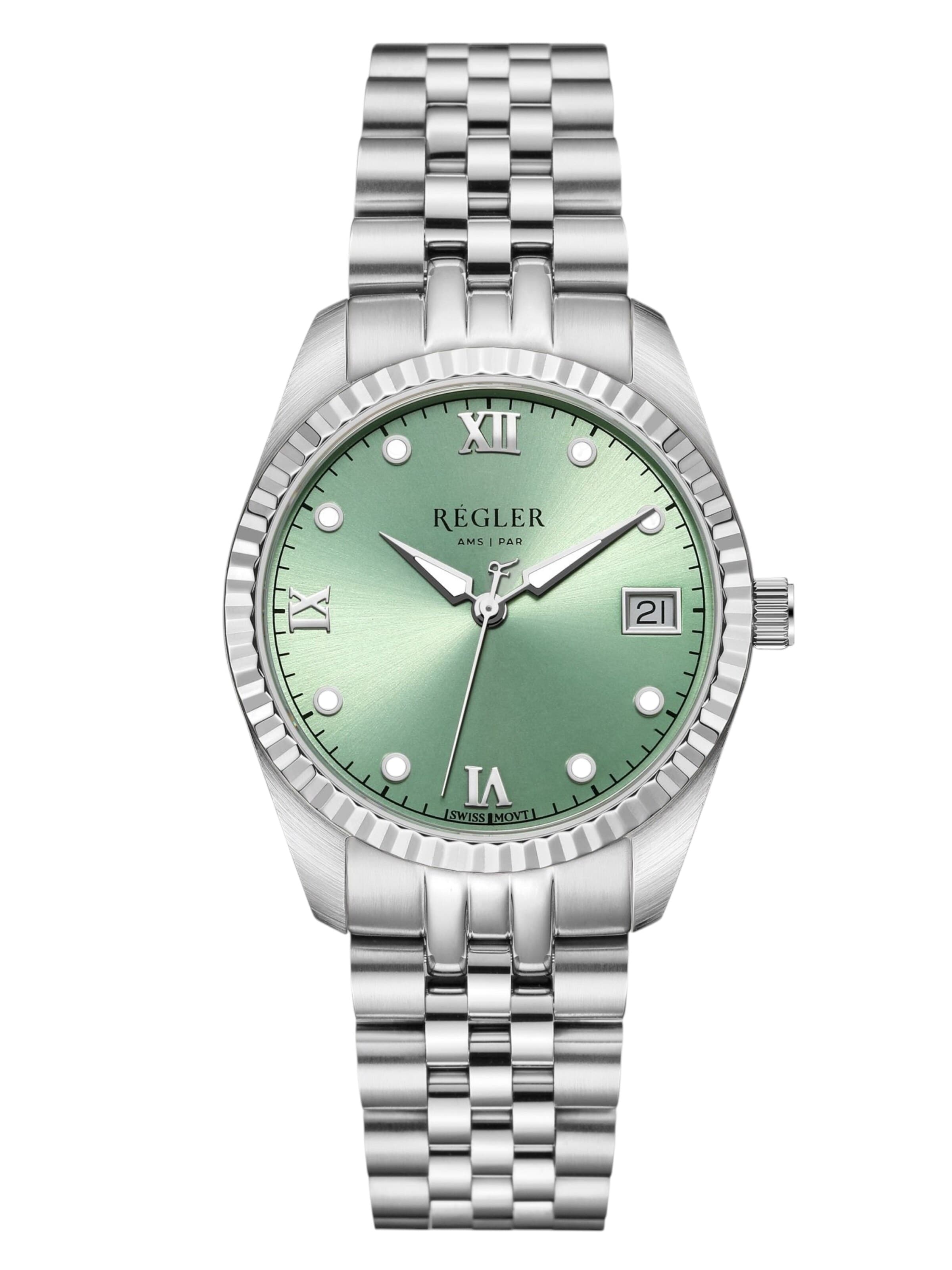 Régler Analógové hodinky 'Régler Liberté Steel Silver - Pistache' - Strieborná: predná strana